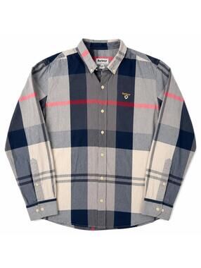 Barbour Tattersall Plaid Button Down Shirt Men’s XL 44cm Grey Nova Check Cotton